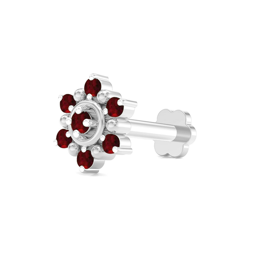 925 sterling silver Halo Nose Pin with ruby red stone Main view#metal_sterling-silver#stone-colour_ruby-red