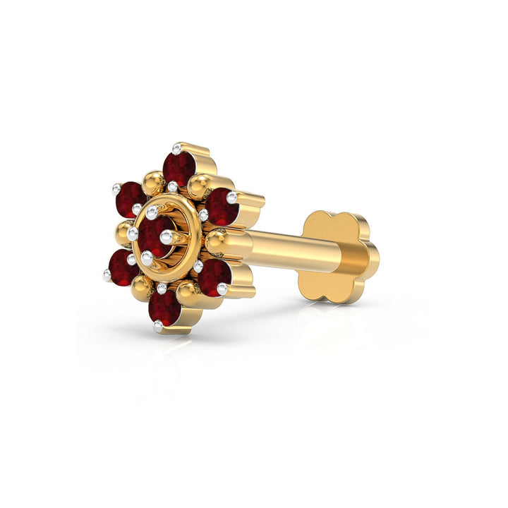 925 sterling silver gold plated Halo Nose Pin with ruby red stone Main view#metal_gold-plated#stone-colour_ruby-red