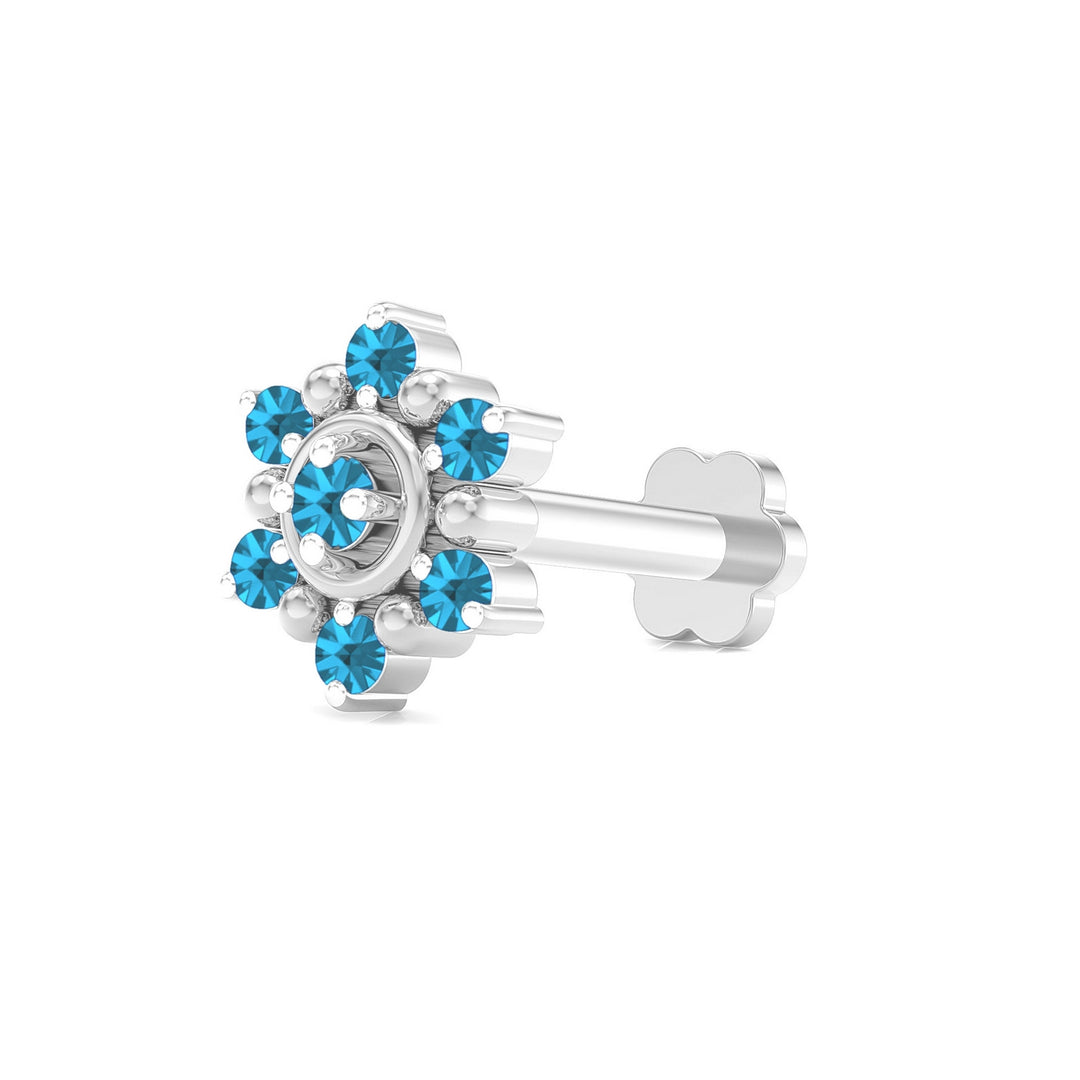 925 sterling silver Halo Nose Pin with topaz blue stone Main view#metal_sterling-silver#stone-colour_topaz-blue