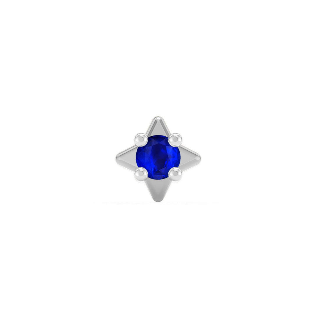 925 sterling silver Star Nose Pin with sapphire blue stone Front view#metal_sterling-silver#stone-colour_sapphire-blue