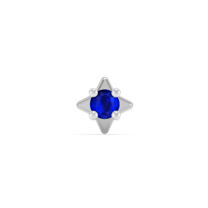 925 sterling silver Star Nose Pin with sapphire blue stone Front view#metal_sterling-silver#stone-colour_sapphire-blue