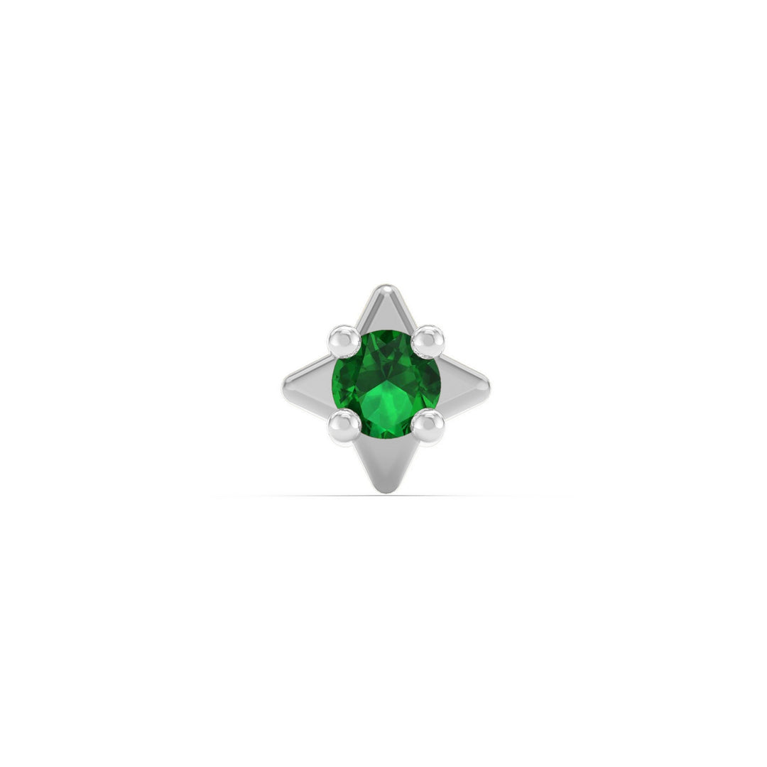 925 sterling silver Star Nose Pin with emerald green stone Front view#metal_sterling-silver#stone-colour_emerald-green