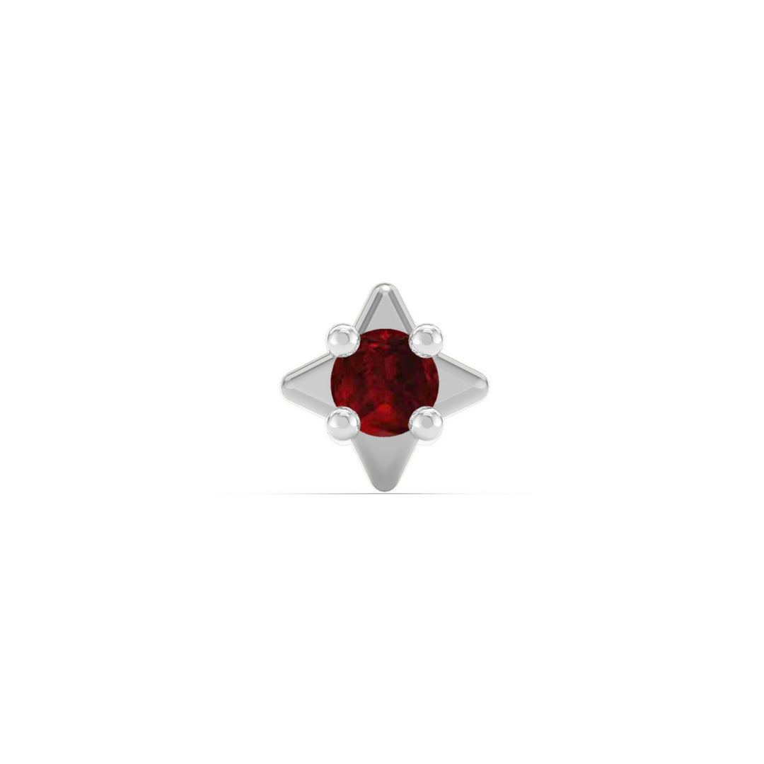 925 sterling silver Star Nose Pin with ruby red stone Front view#metal_sterling-silver#stone-colour_ruby-red