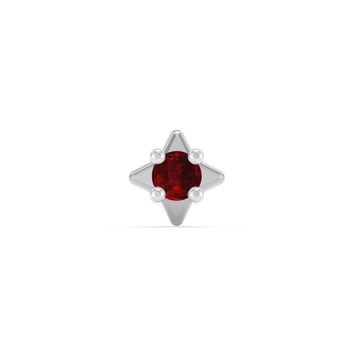 925 sterling silver Star Nose Pin with ruby red stone Front view#metal_sterling-silver#stone-colour_ruby-red