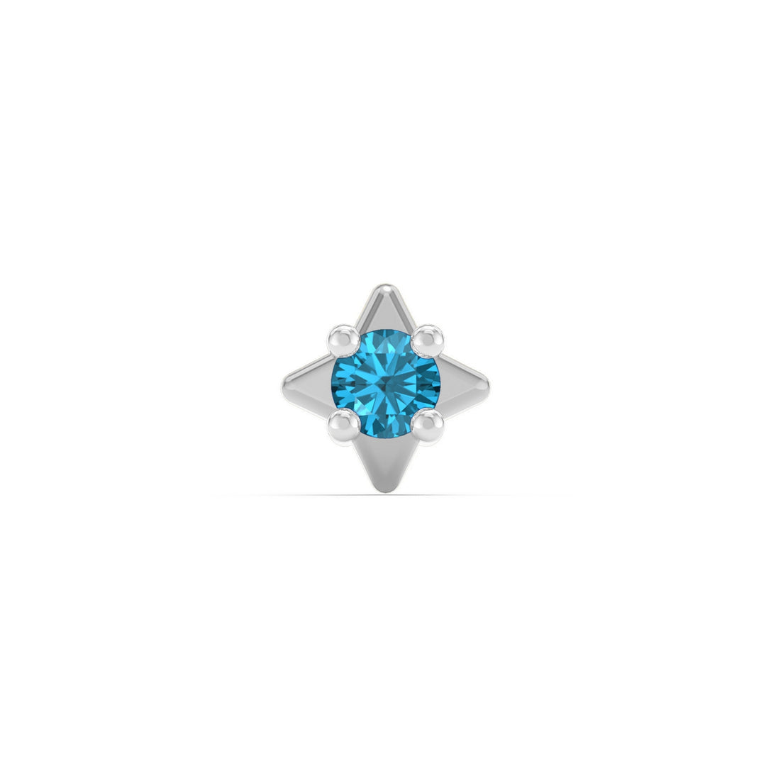 925 sterling silver Star Nose Pin with topaz blue stone Front view#metal_sterling-silver#stone-colour_topaz-blue