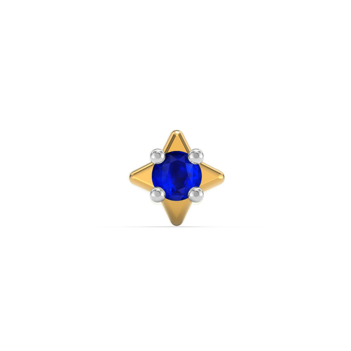 925 sterling silver gold plated Star Nose Pin with sapphire blue stone Front view#metal_gold-plated#stone-colour_sapphire-blue