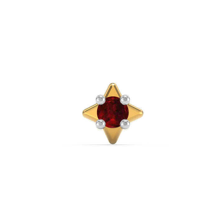 925 sterling silver gold plated Star Nose Pin with ruby red stone Front view#metal_gold-plated#stone-colour_ruby-red