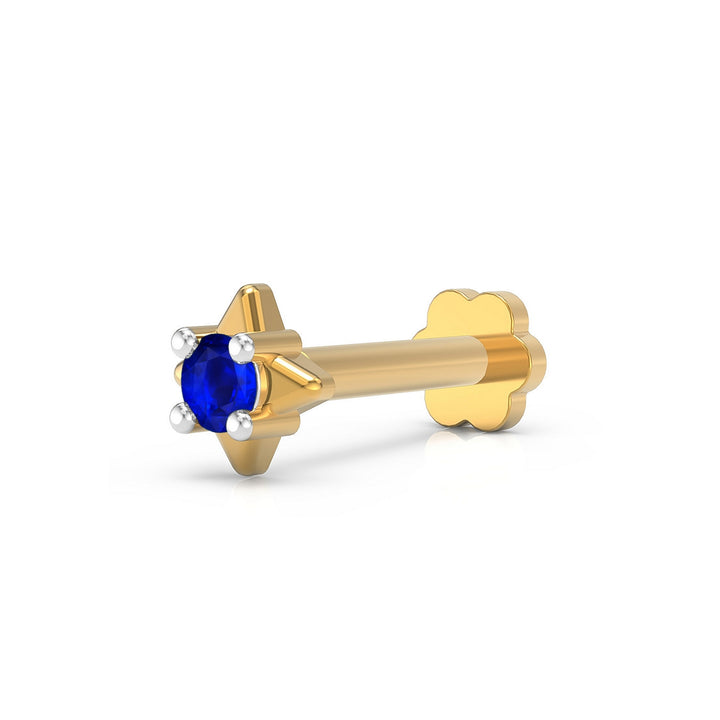 925 sterling silver gold plated Star Nose Pin with sapphire blue stone Main view#metal_gold-plated#stone-colour_sapphire-blue