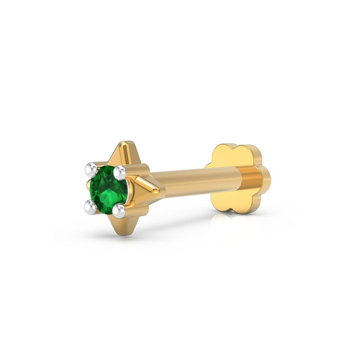 925 sterling silver gold plated Star Nose Pin with emerald green stone Main view#metal_gold-plated#stone-colour_emerald-green