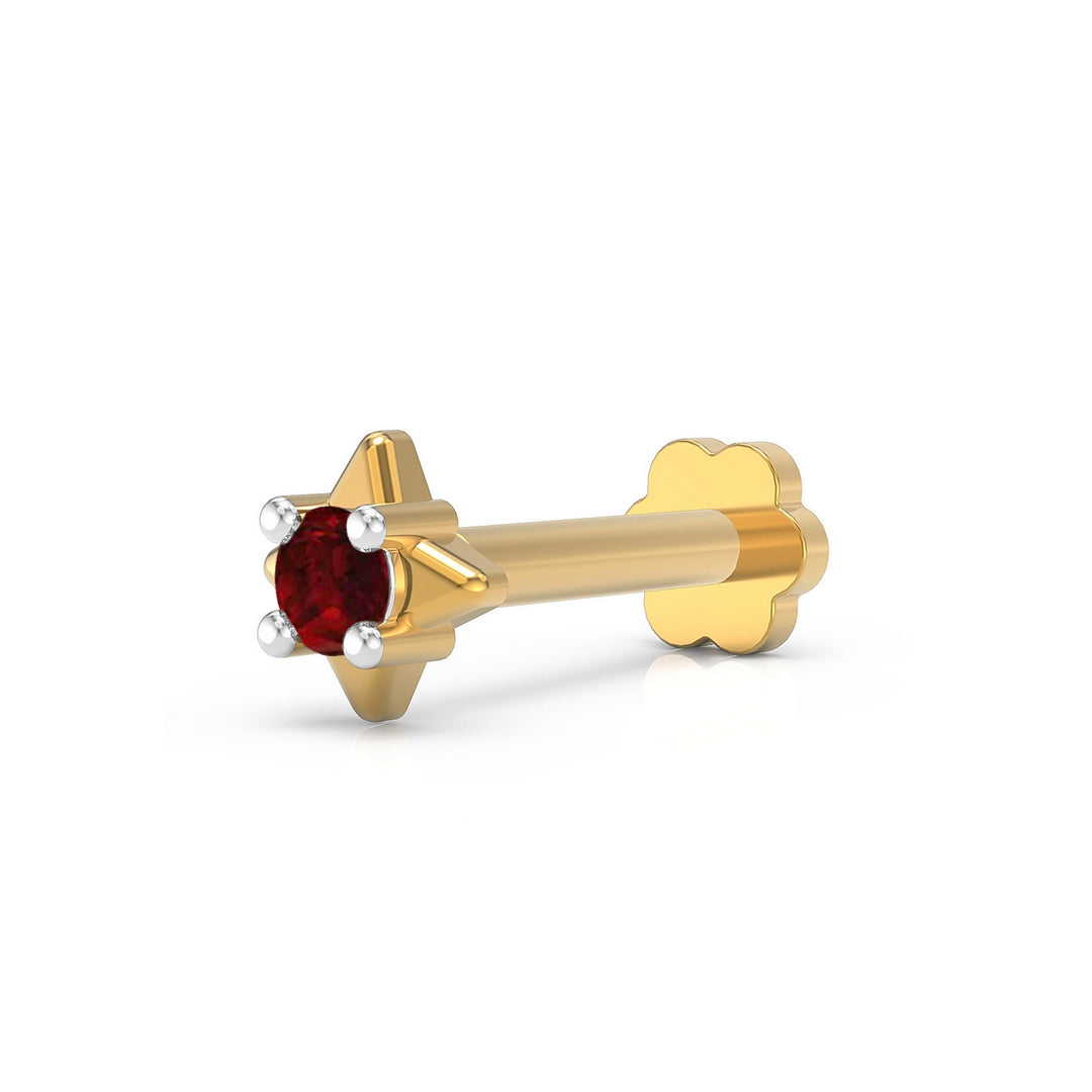 925 sterling silver gold plated Star Nose Pin with ruby red stone Main view#metal_gold-plated#stone-colour_ruby-red