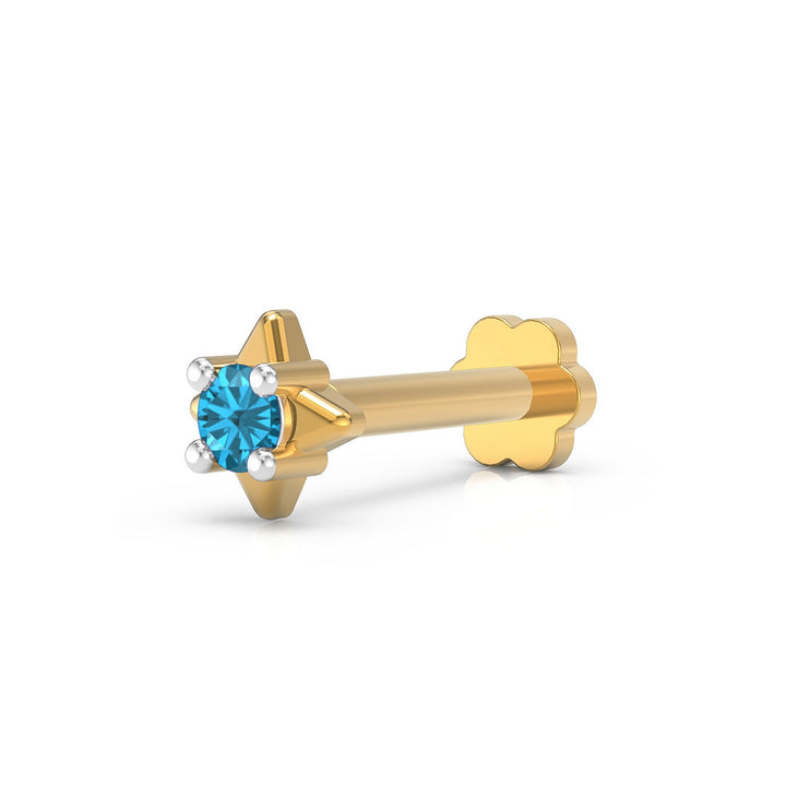 925 sterling silver gold plated Star Nose Pin with topaz blue stone Main view#metal_gold-plated#stone-colour_topaz-blue