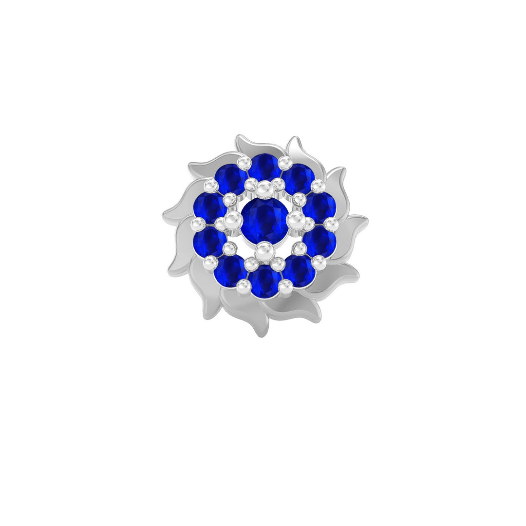 925 sterling silver Sun Nose Pin with sapphire blue stone Front view#metal_sterling-silver#stone-colour_sapphire-blue