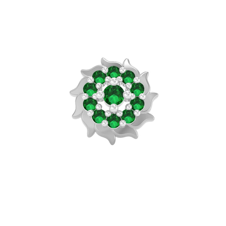 925 sterling silver Sun Nose Pin with emerald green stone Front view#metal_sterling-silver#stone-colour_emerald-green