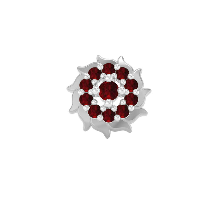 925 sterling silver Sun Nose Pin with ruby red stone Front view#metal_sterling-silver#stone-colour_ruby-red