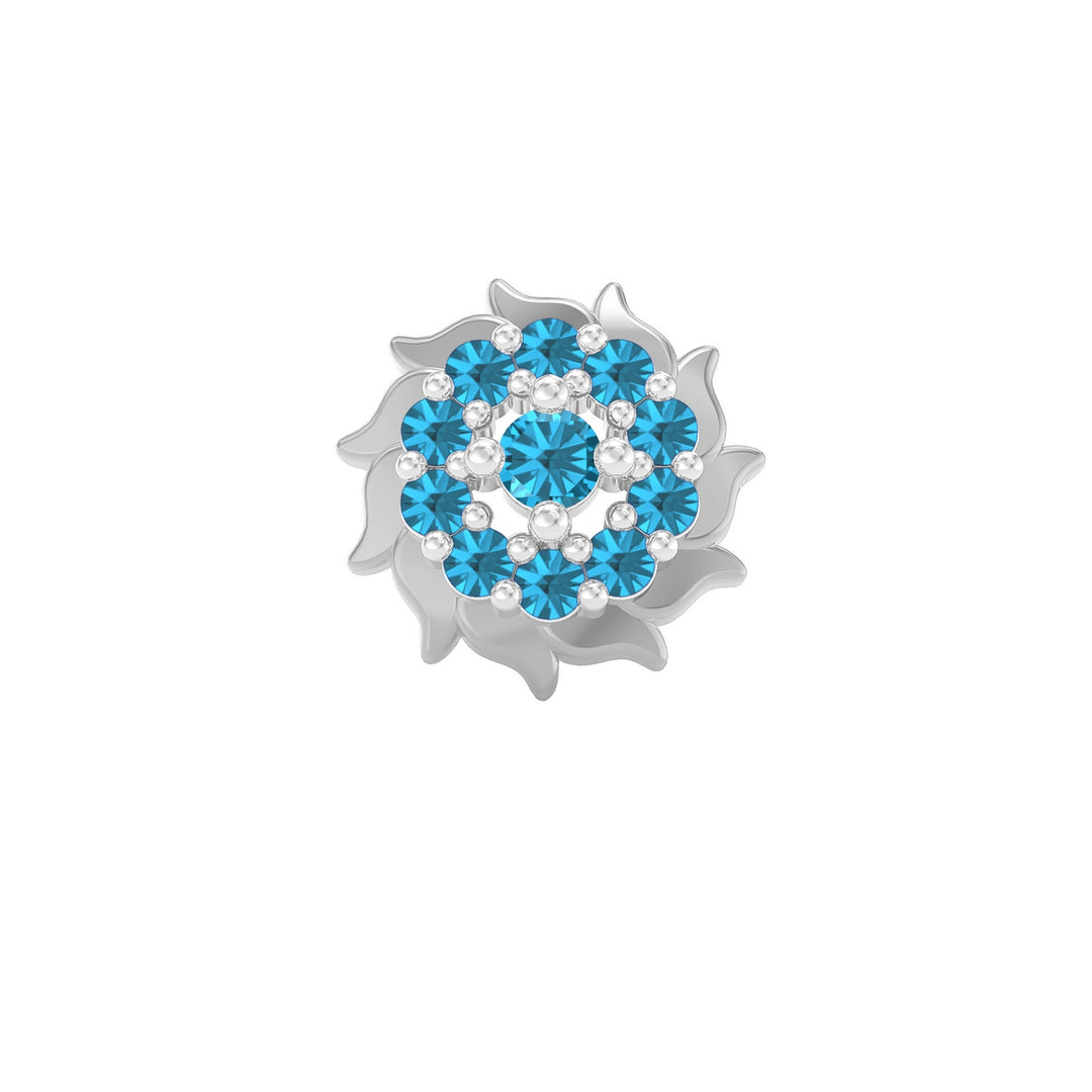 925 sterling silver Sun Nose Pin with topaz blue stone Front view#metal_sterling-silver#stone-colour_topaz-blue