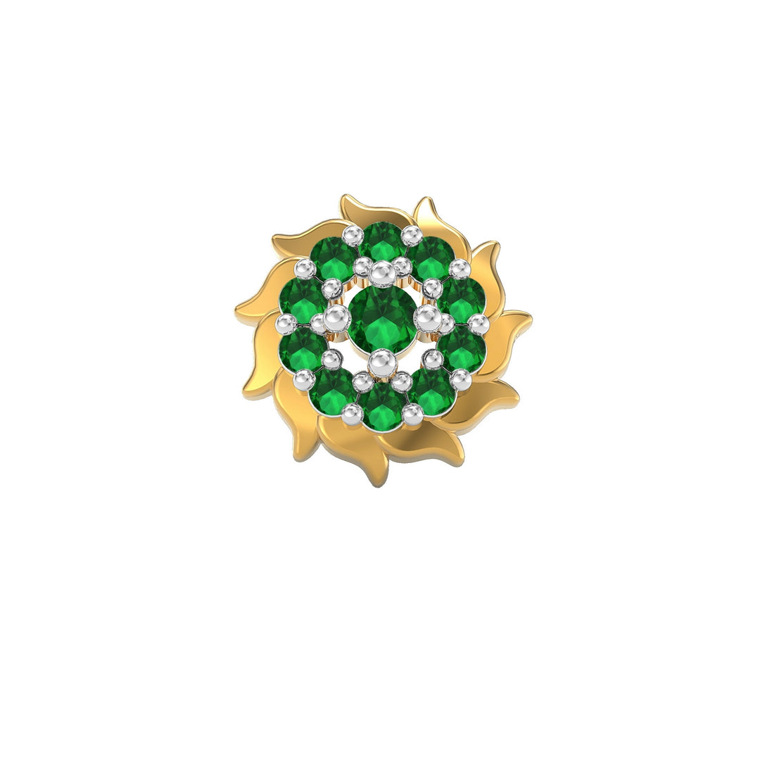 925 sterling silver gold plated Sun Nose Pin with emerald green stone Front view#metal_gold-plated#stone-colour_emerald-green