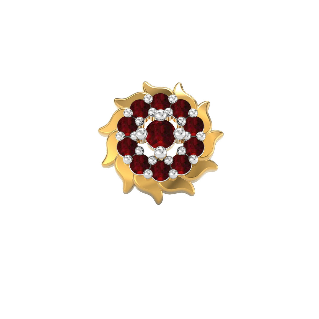 925 sterling silver gold plated Sun Nose Pin with ruby red stone Front view#metal_gold-plated#stone-colour_ruby-red