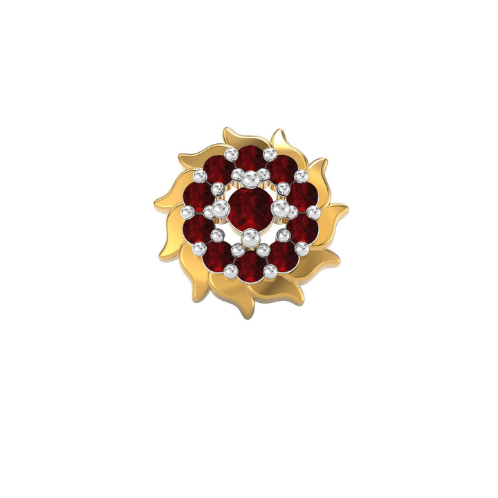 925 sterling silver gold plated Sun Nose Pin with ruby red stone Front view#metal_gold-plated#stone-colour_ruby-red