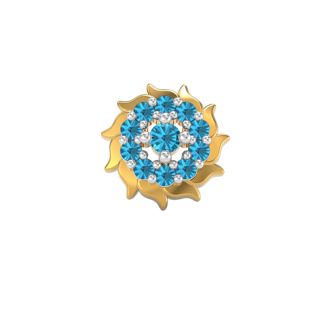 925 sterling silver gold plated Sun Nose Pin with topaz blue stone Front view#metal_gold-plated#stone-colour_topaz-blue