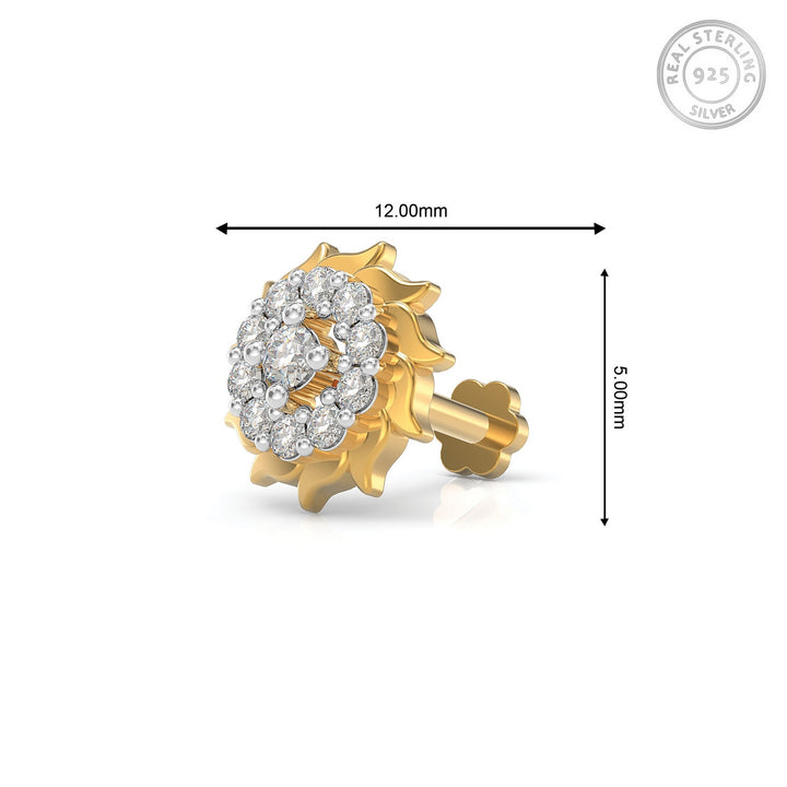 925 sterling silver gold plated Sun Nose Pin with cubic zirconia stone Measurement#metal_gold-plated#stone-colour_cubic-zirconia