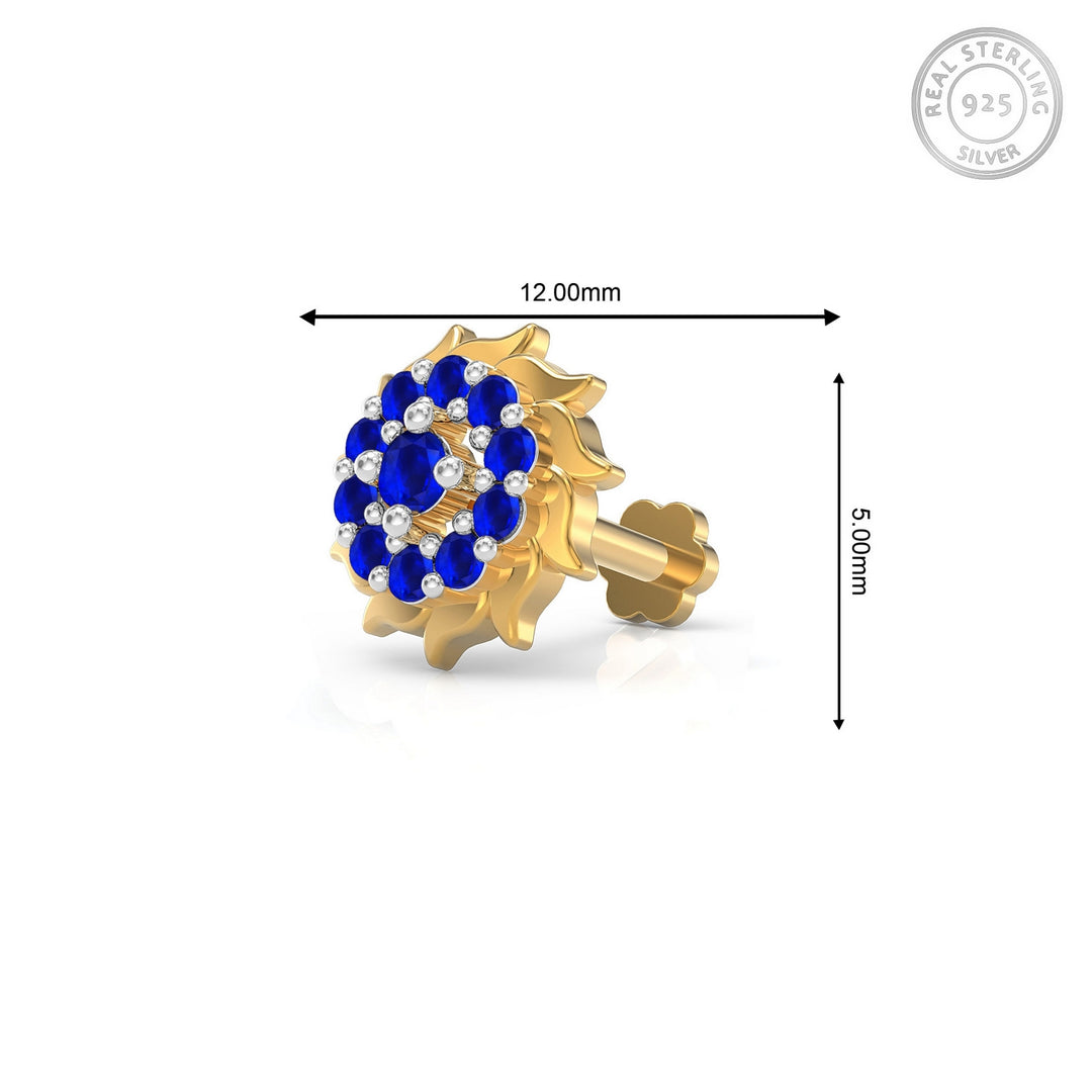 925 sterling silver gold plated Sun Nose Pin with sapphire blue stone Measurement#metal_gold-plated#stone-colour_sapphire-blue