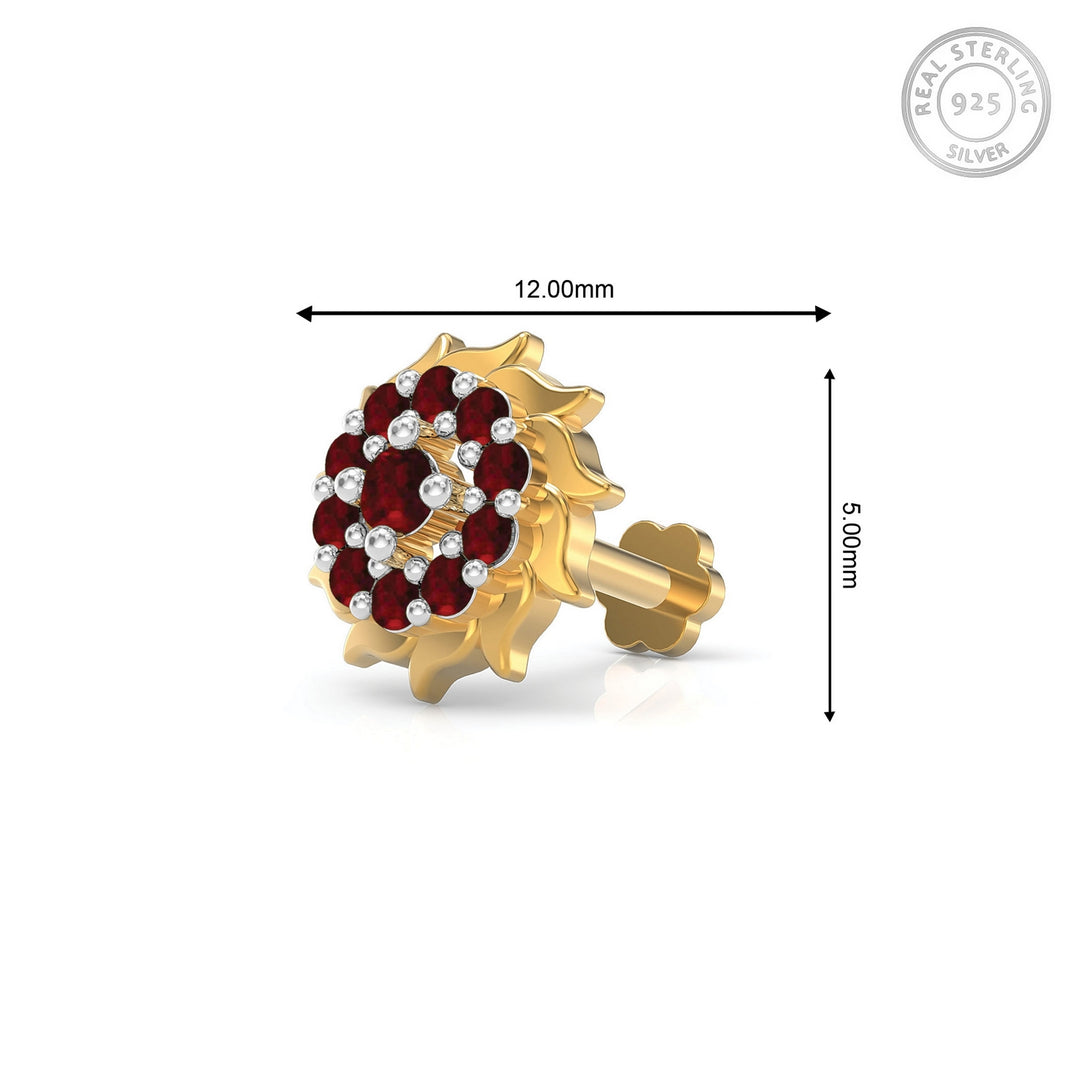 925 sterling silver gold plated Sun Nose Pin with ruby red stone Measurement#metal_gold-plated#stone-colour_ruby-red