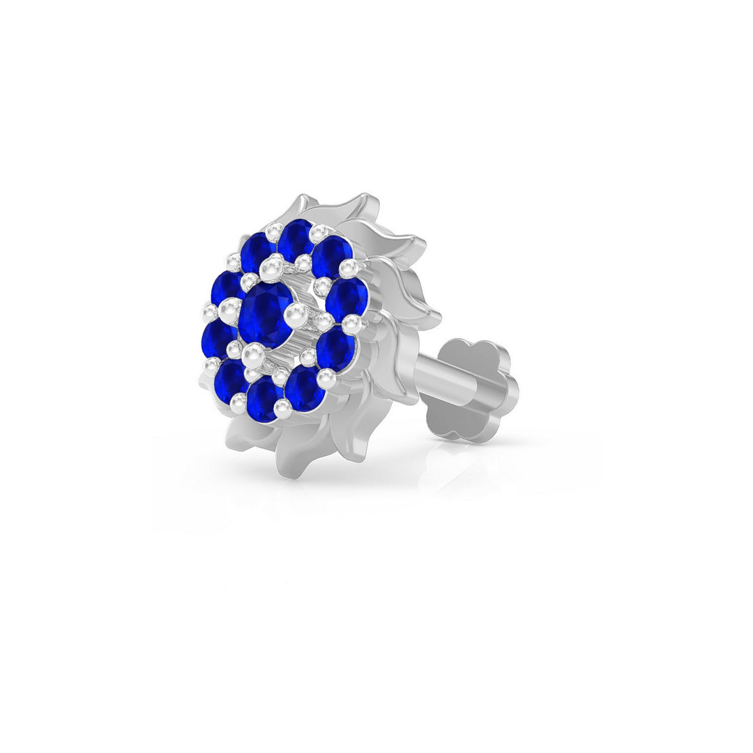 925 sterling silver Sun Nose Pin with sapphire blue stone Main view#metal_sterling-silver#stone-colour_sapphire-blue