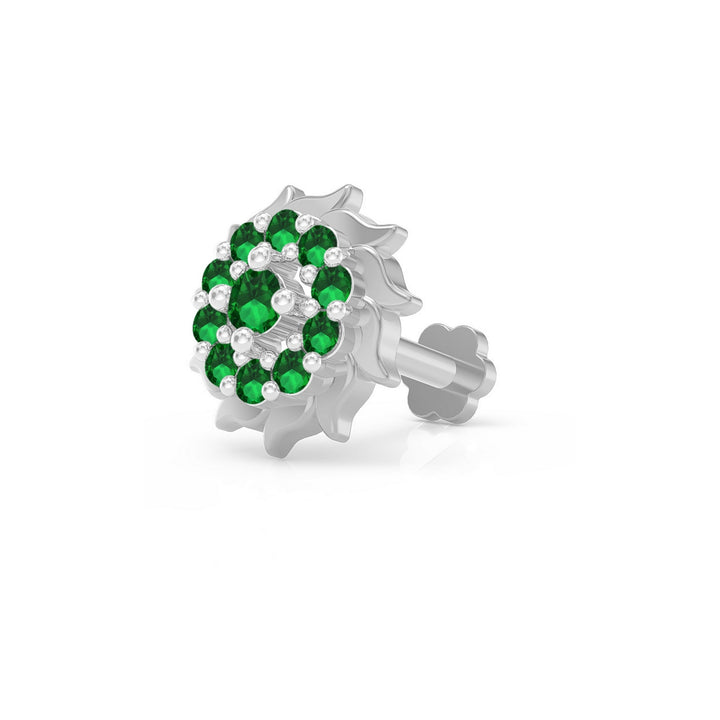 925 sterling silver Sun Nose Pin with emerald green stone Main view#metal_sterling-silver#stone-colour_emerald-green