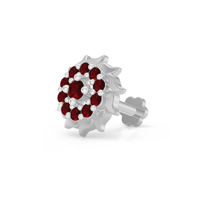 925 sterling silver Sun Nose Pin with ruby red stone Main view#metal_sterling-silver#stone-colour_ruby-red