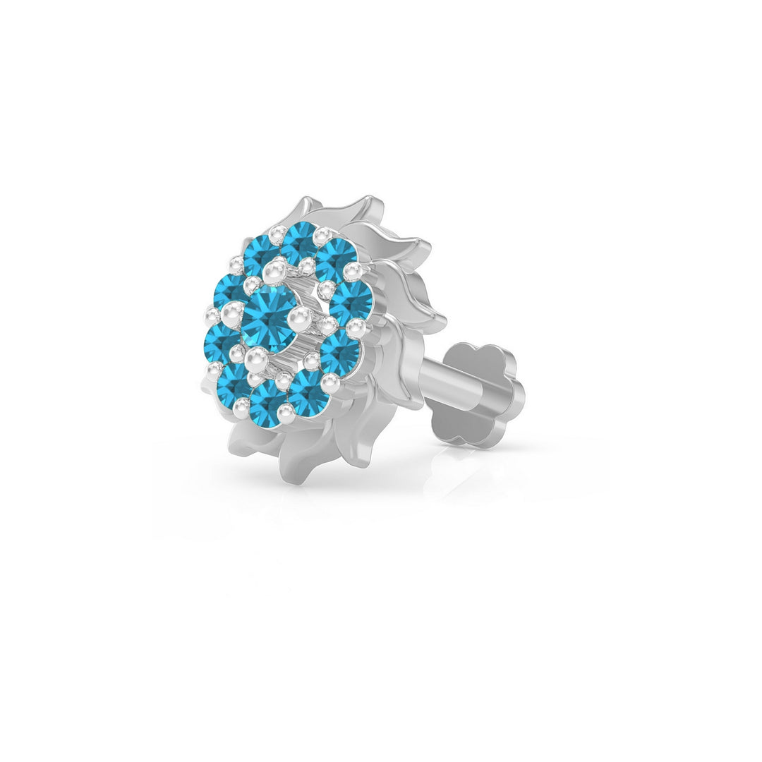 925 sterling silver Sun Nose Pin with topaz blue stone Main view#metal_sterling-silver#stone-colour_topaz-blue