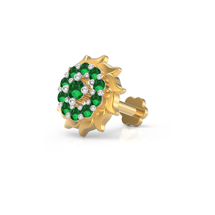 925 sterling silver gold plated Sun Nose Pin with emerald green stone Main view#metal_gold-plated#stone-colour_emerald-green