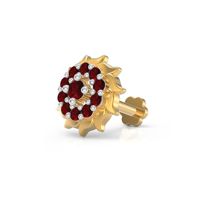 925 sterling silver gold plated Sun Nose Pin with ruby red stone Main view#metal_gold-plated#stone-colour_ruby-red