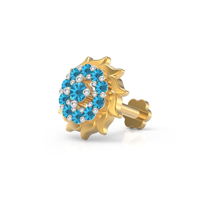 925 sterling silver gold plated Sun Nose Pin with topaz blue stone Main view#metal_gold-plated#stone-colour_topaz-blue