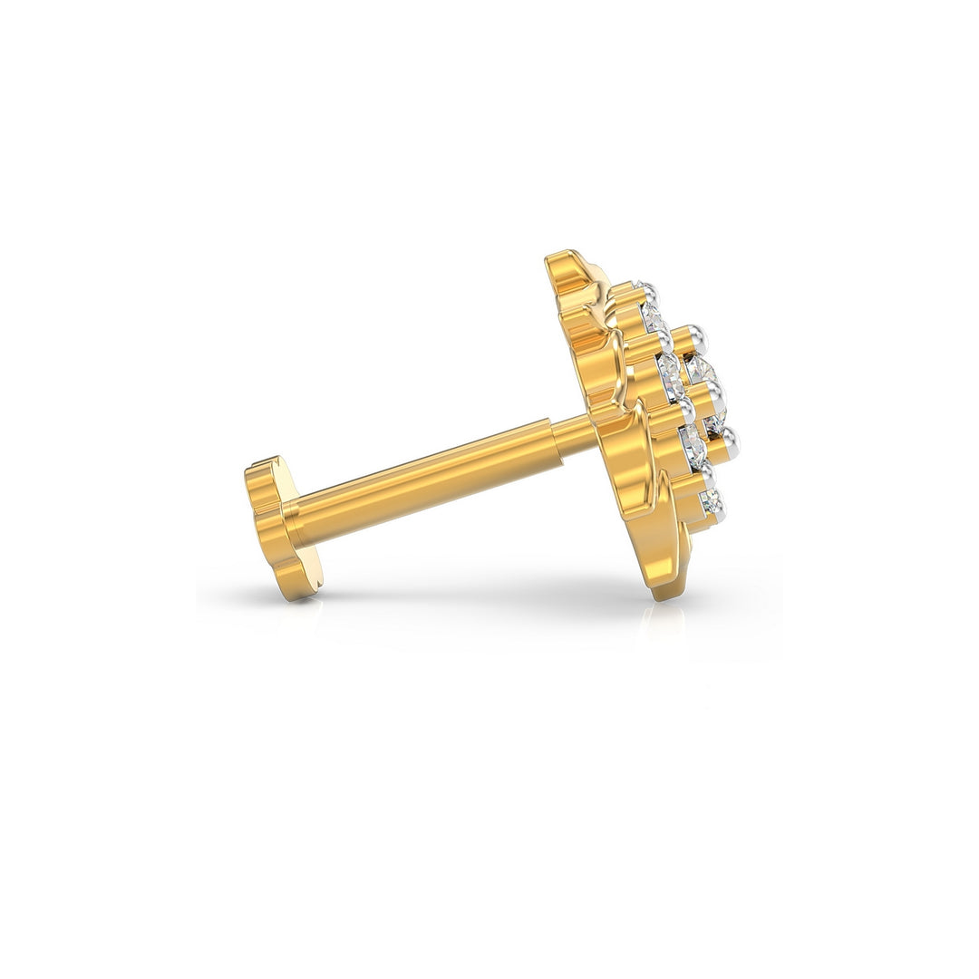 925 sterling silver gold plated Sun Nose Pin with cubic zirconia stone Side View#metal_gold-plated#stone-colour_cubic-zirconia