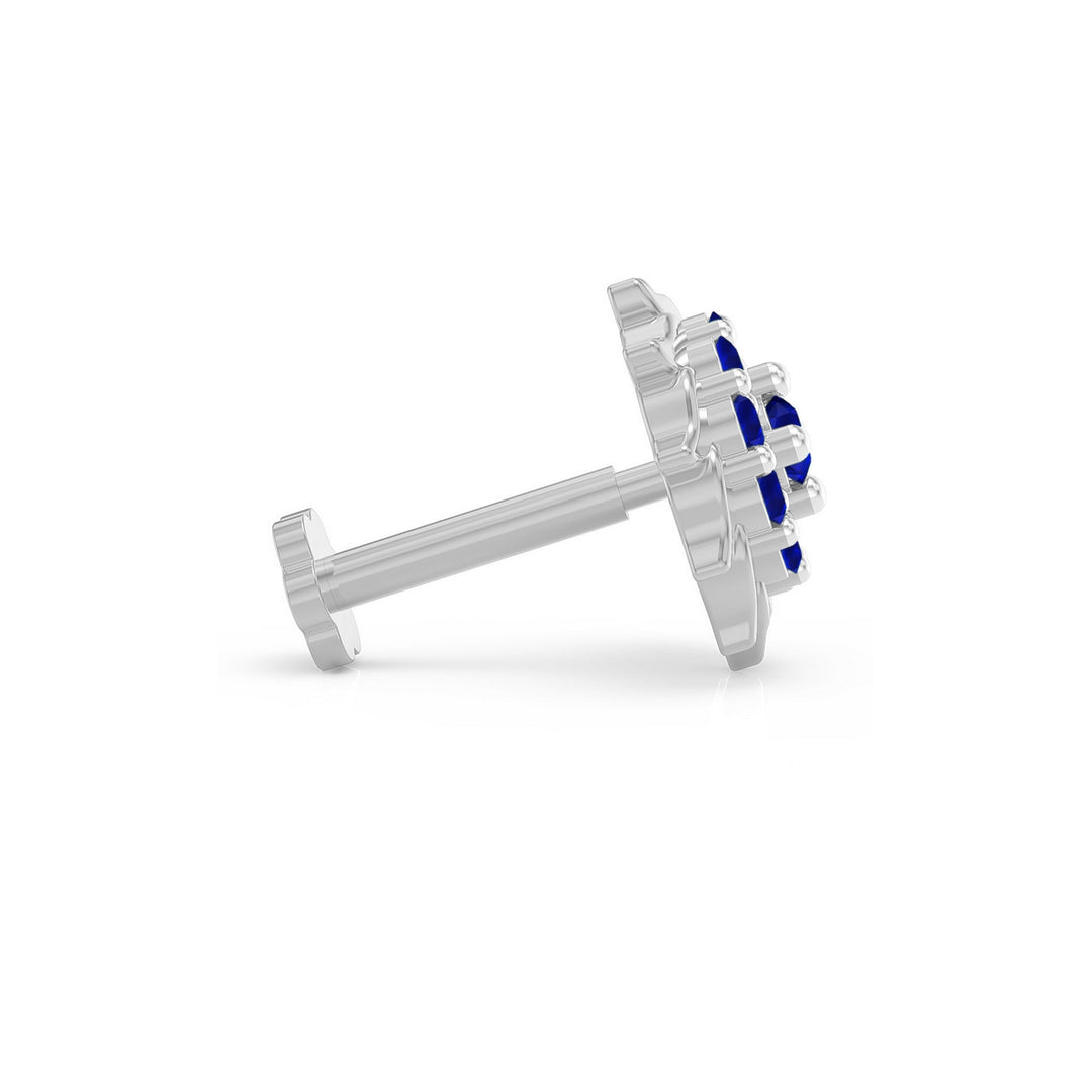 925 sterling silver Sun Nose Pin with sapphire blue stone Side View#metal_sterling-silver#stone-colour_sapphire-blue