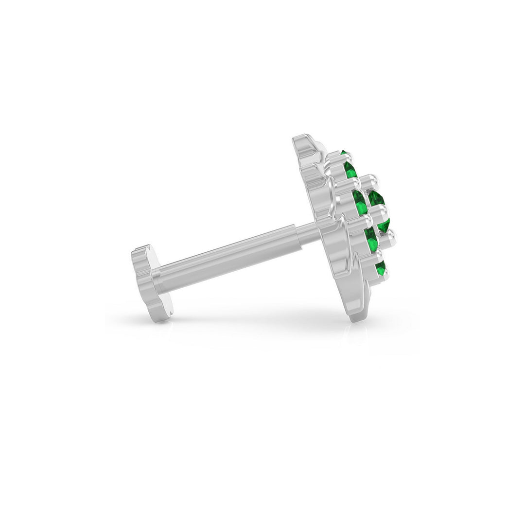 925 sterling silver Sun Nose Pin with emerald green stone Side View#metal_sterling-silver#stone-colour_emerald-green