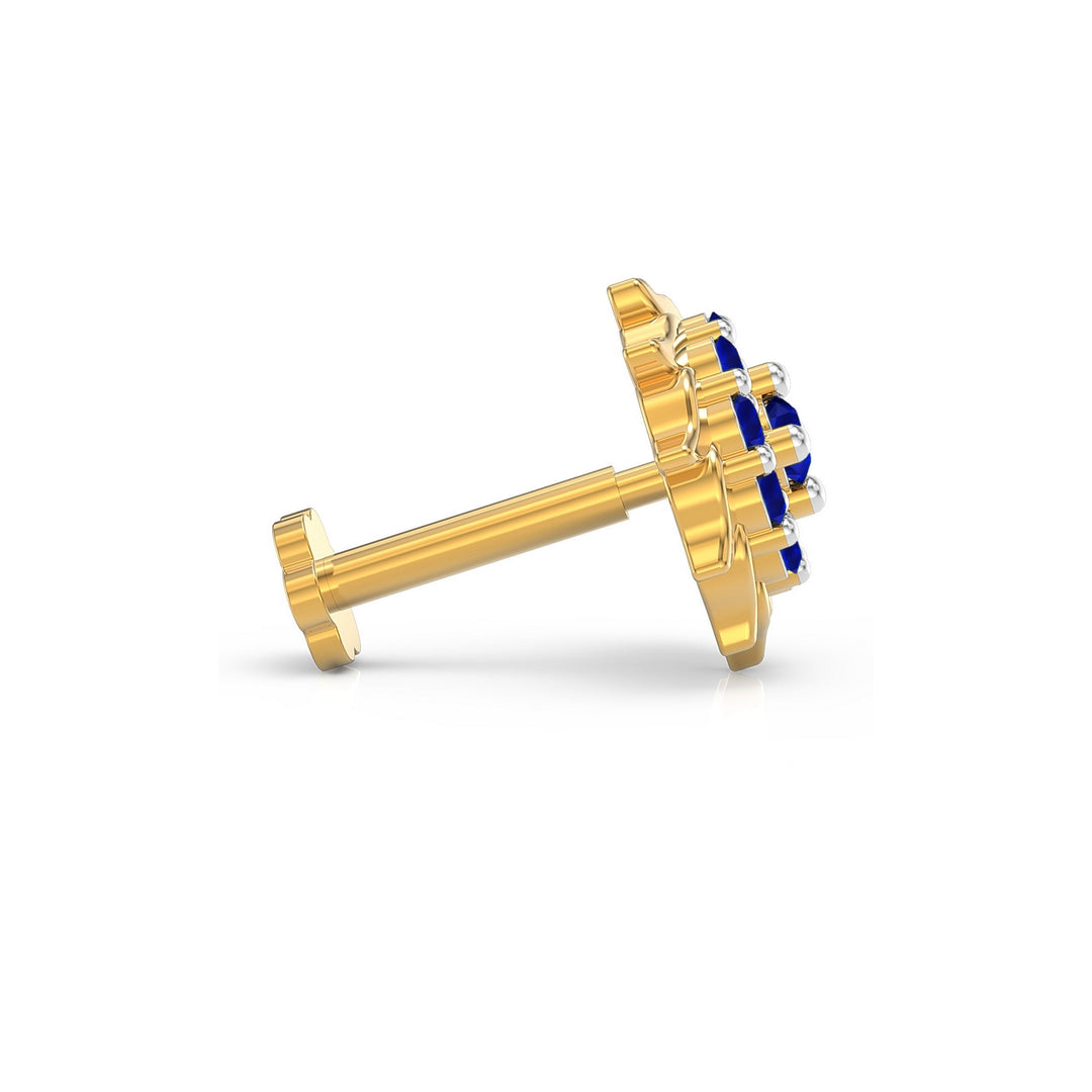 925 sterling silver gold plated Sun Nose Pin with sapphire blue stone Side View#metal_gold-plated#stone-colour_sapphire-blue