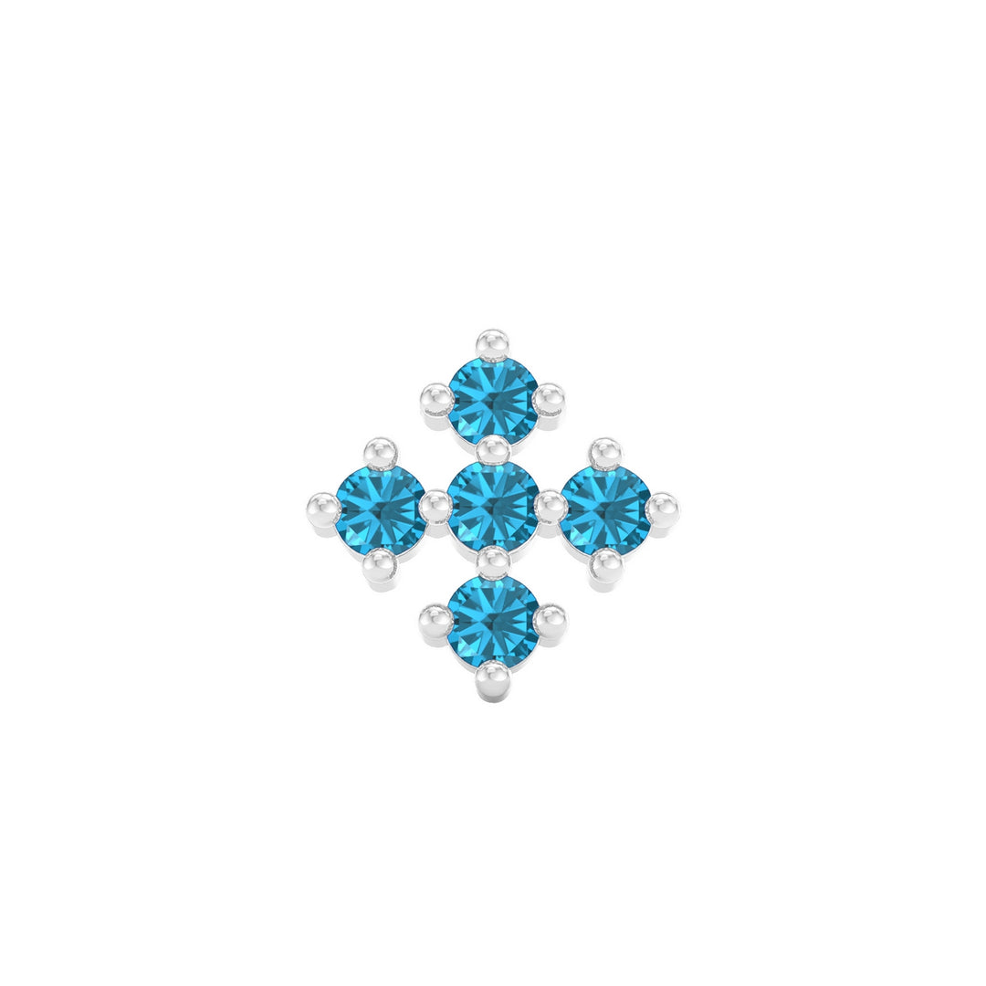 925 sterling silver Compass Nose Pin with topaz blue stone Front view#metal_sterling-silver#stone-colour_topaz-blue