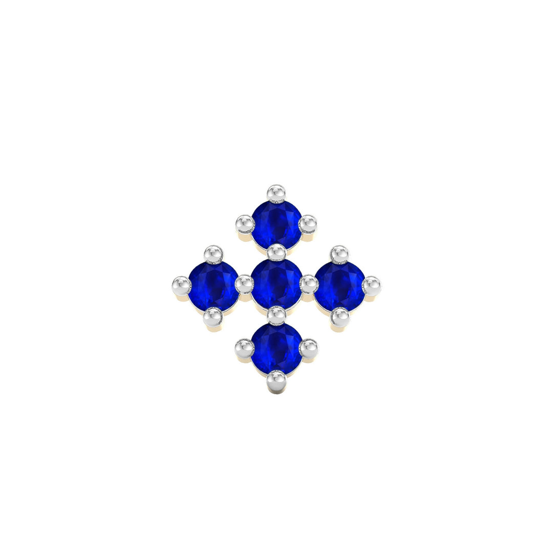 925 sterling silver gold plated Compass Nose Pin with sapphire blue stone Front view#metal_gold-plated#stone-colour_sapphire-blue