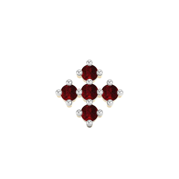 925 sterling silver gold plated Compass Nose Pin with ruby red stone Front view#metal_gold-plated#stone-colour_ruby-red