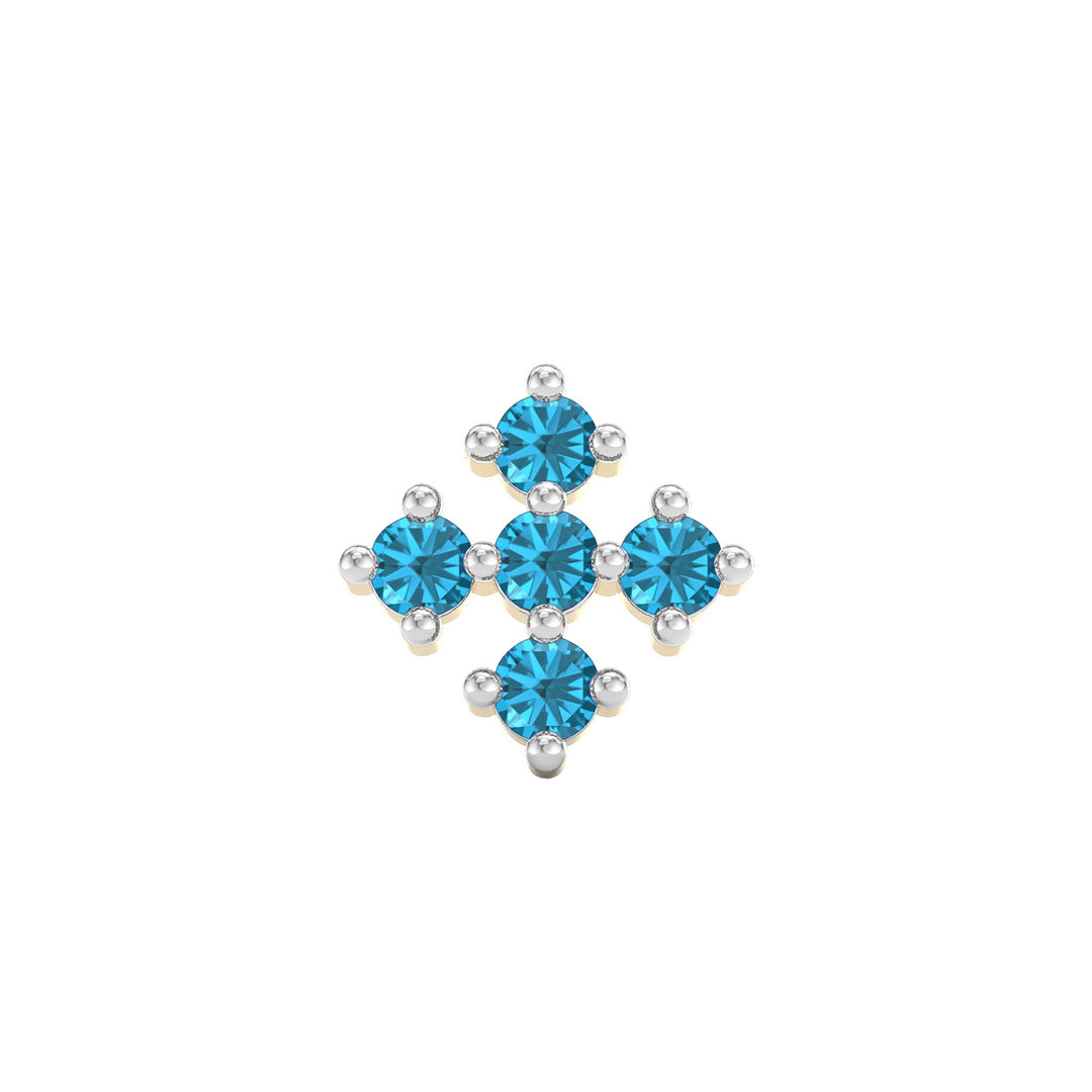 925 sterling silver gold plated Compass Nose Pin with topaz blue stone Front view#metal_gold-plated#stone-colour_topaz-blue