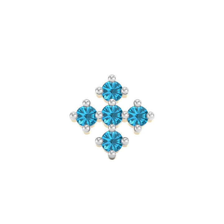 925 sterling silver gold plated Compass Nose Pin with topaz blue stone Front view#metal_gold-plated#stone-colour_topaz-blue