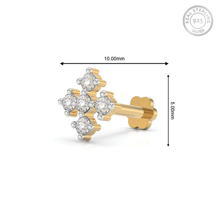 925 sterling silver gold plated Compass Nose Pin with cubic zirconia stone Measurement#metal_gold-plated#stone-colour_cubic-zirconia