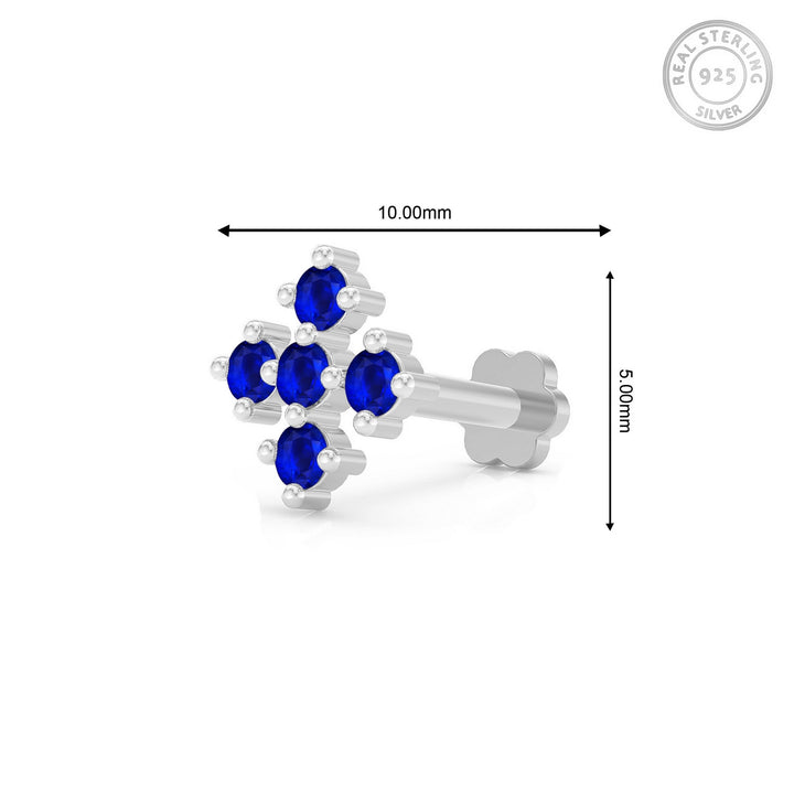 925 sterling silver Compass Nose Pin with sapphire blue stone Measurement#metal_sterling-silver#stone-colour_sapphire-blue