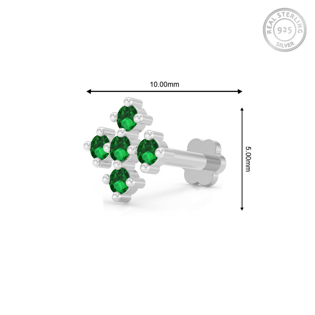 925 sterling silver Compass Nose Pin with emerald green stone Measurement#metal_sterling-silver#stone-colour_emerald-green