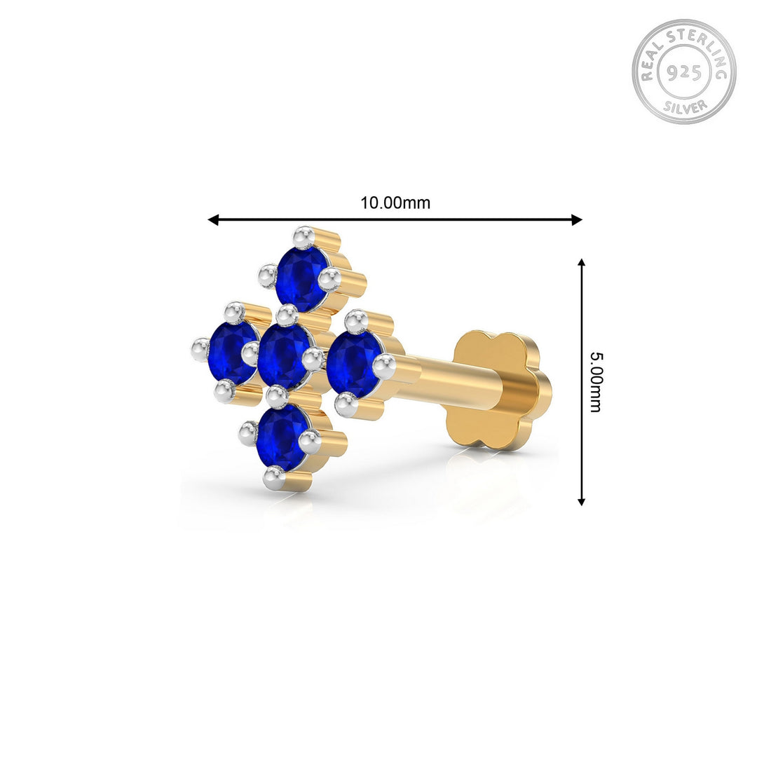 925 sterling silver gold plated Compass Nose Pin with sapphire blue stone Measurement#metal_gold-plated#stone-colour_sapphire-blue