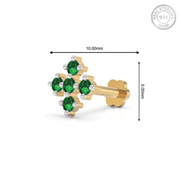 925 sterling silver gold plated Compass Nose Pin with emerald green stone Measurement#metal_gold-plated#stone-colour_emerald-green