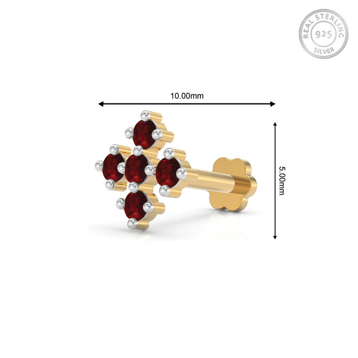 925 sterling silver gold plated Compass Nose Pin with ruby red stone Measurement#metal_gold-plated#stone-colour_ruby-red