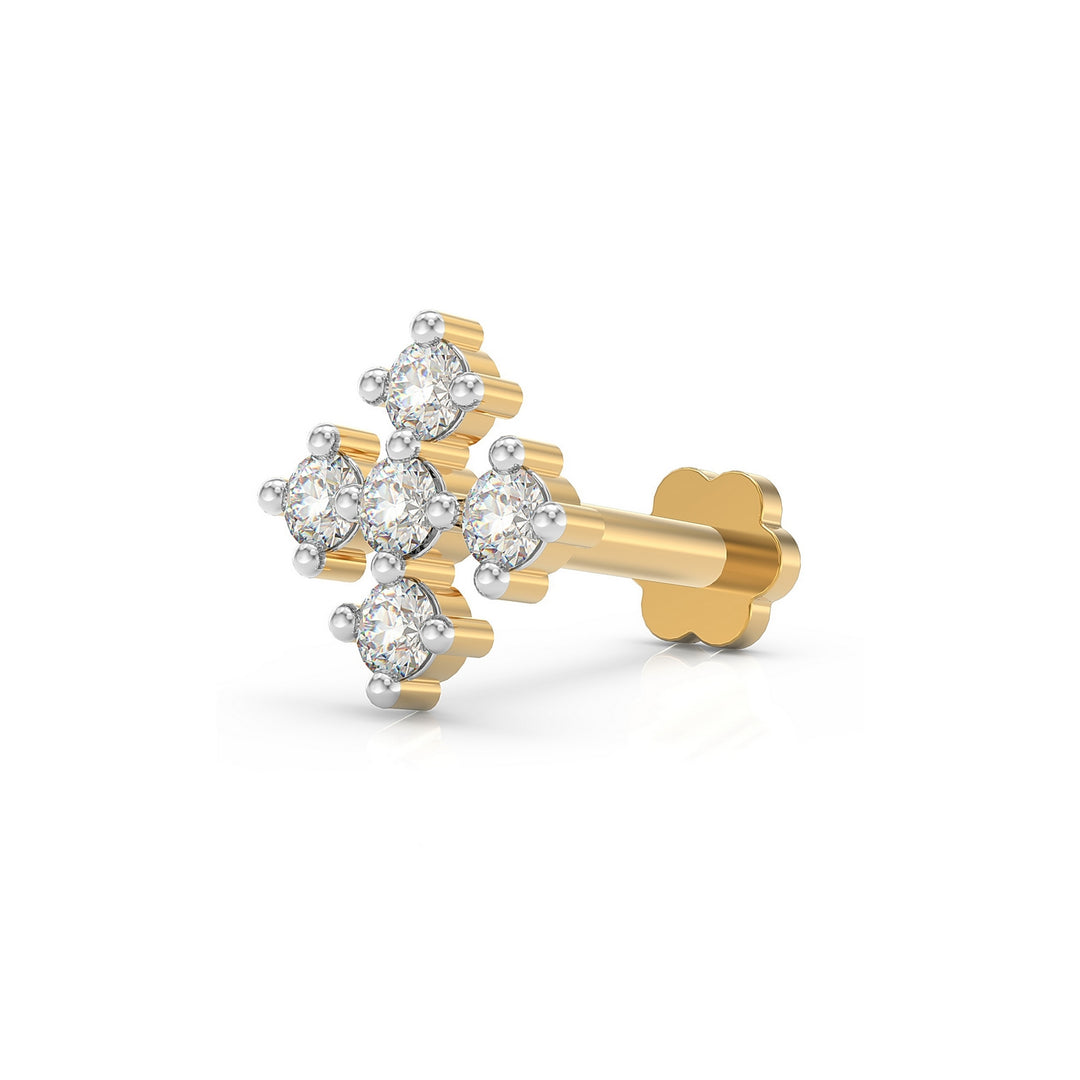 925 sterling silver gold plated Compass Nose Pin with cubic zirconia stone Main view#metal_gold-plated#stone-colour_cubic-zirconia