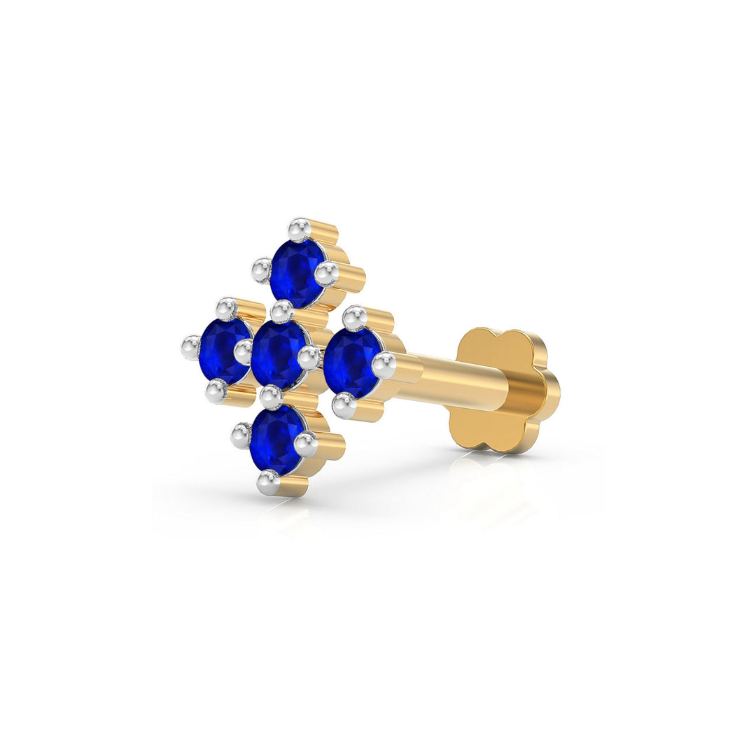 925 sterling silver gold plated Compass Nose Pin with sapphire blue stone Main view#metal_gold-plated#stone-colour_sapphire-blue